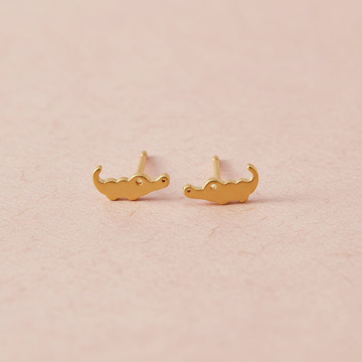 Goldene Ohrstecker mit Krokodilen für Kinder und Frauen aus gebürstetem Silber, Schmuck online bestellen