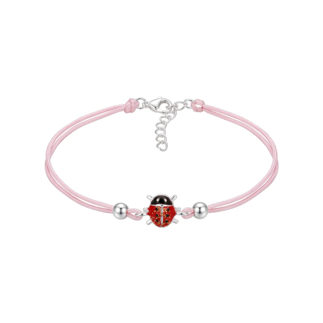 Kinderarmband mit Marienkäfer, Schnur Armband für Mädchen mit rosa Kordel, klassischer Kinderschmuck, Geburtstag