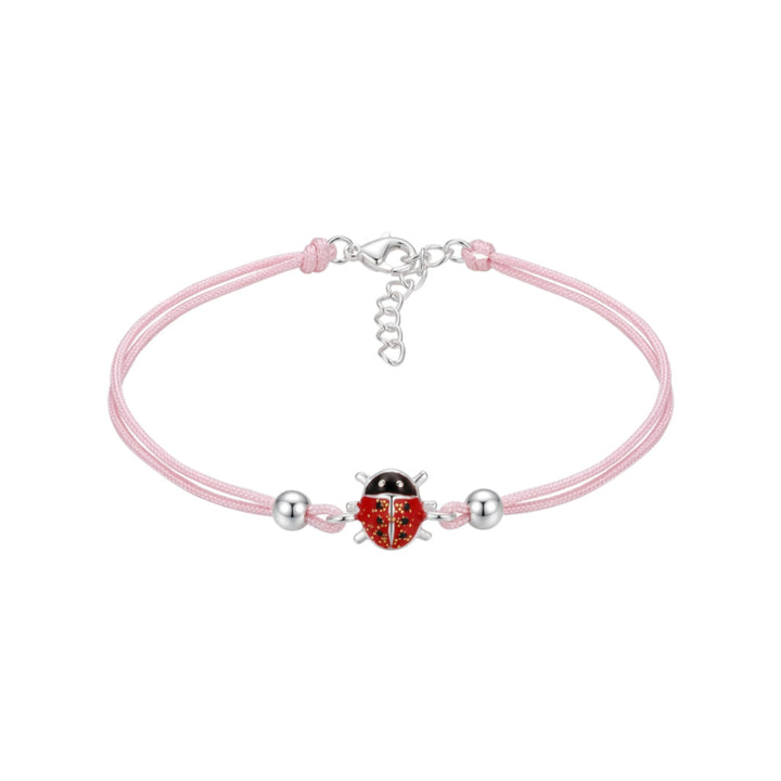 Kinderarmband mit Marienkäfer, Schnur Armband für Mädchen mit rosa Kordel, klassischer Kinderschmuck, Geburtstag