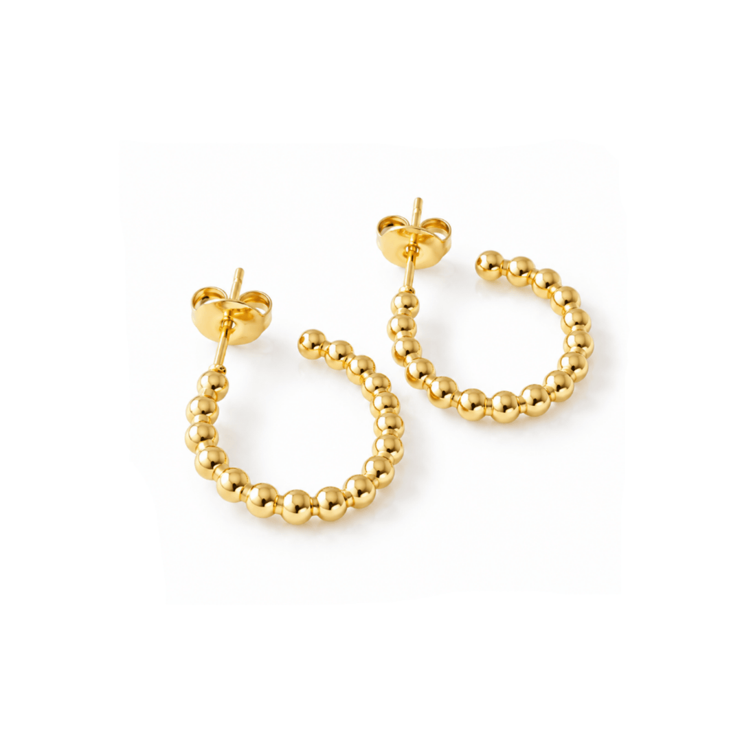 Kugel Creolen Gold, mittelgroße Gold Creolen aus Edelstahl, moderne Ohrringe Creolen, schöne Gold Ohrringe für junge Frauen