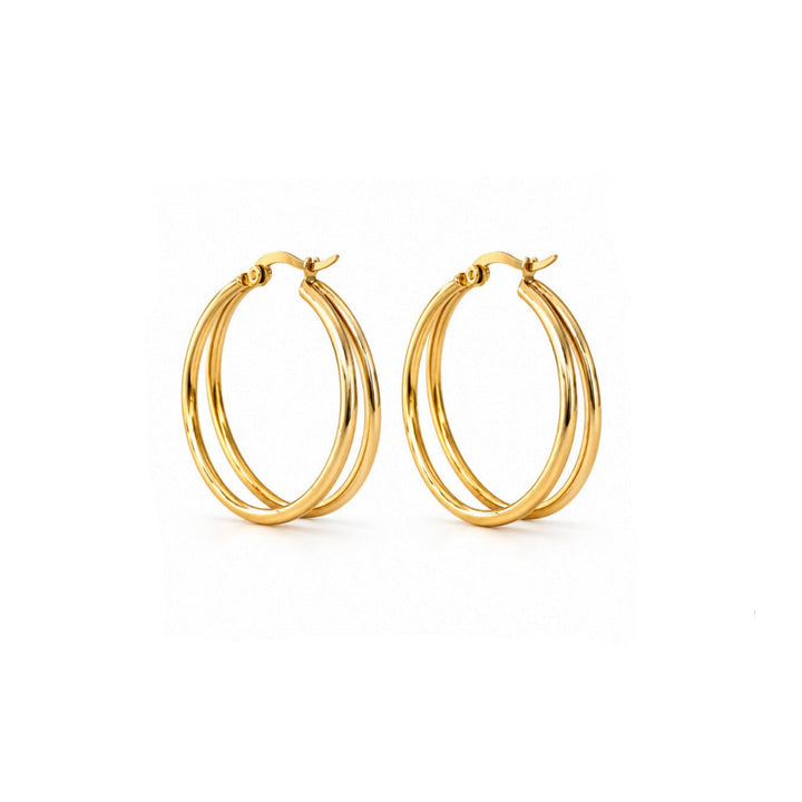 Edelstahl Creolen Gold breit, Ohrringe Gold Doppelring, Gold Creolen Boho Style, Doppel Hoop Ohrringe, Gold Creolen groß, 3cm