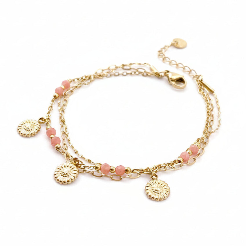 Goldenes Armband mit mehreren Reihen im Boho-chic Hippie Style aus Edelstahl für junge Frauen und jugendliche Mädchen