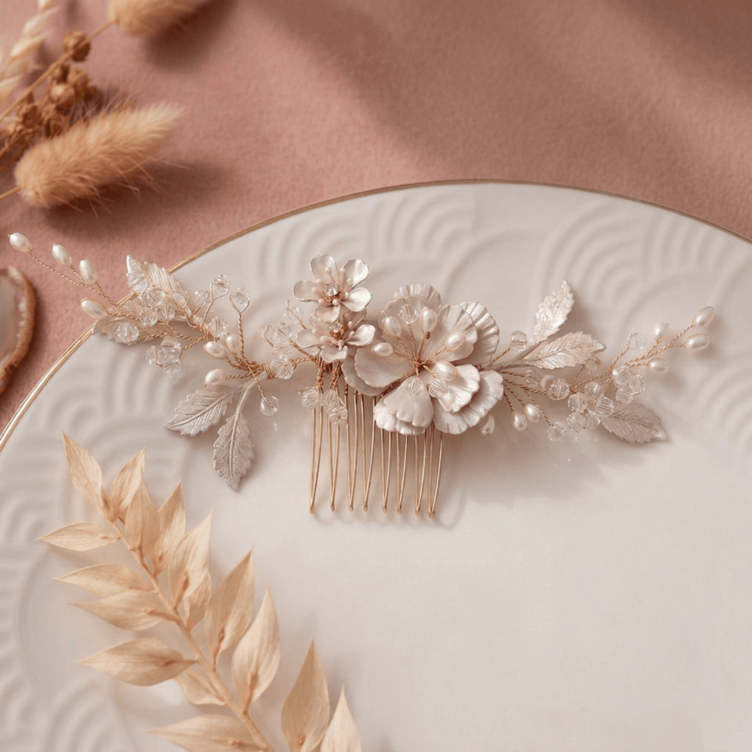 Gold rosa Braut Haaraccessoire | ELENA-blumen-blüten-Boho Hochzeit romantisch