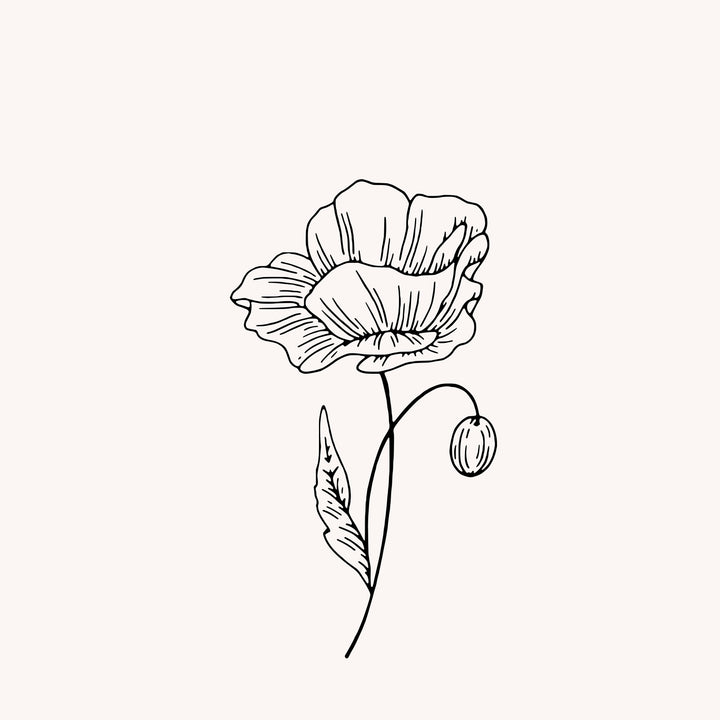 Alicia's Diary Logo Blume, Karikatur in Schwarz mit beigem Hintergrund