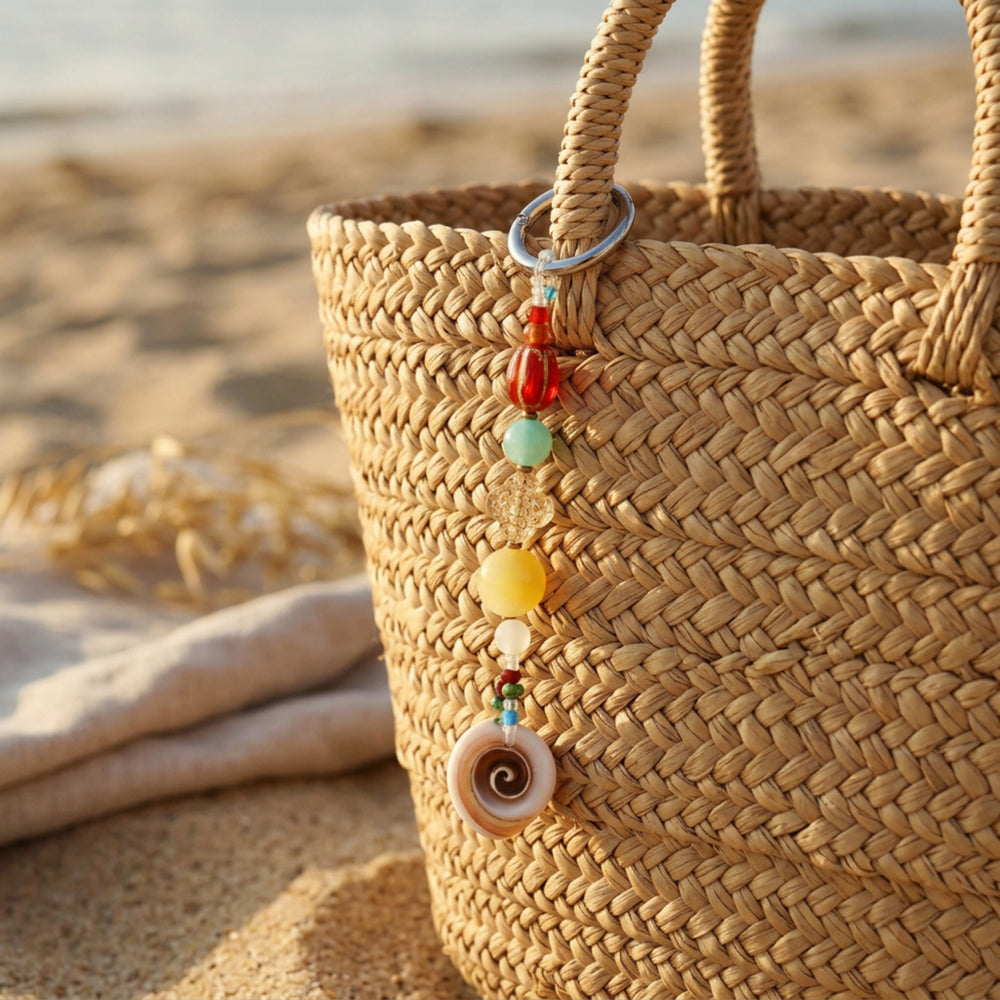 Anhänger für Tasche mit Glasperlen und Muscheln, Taschenanhänger mit Glasperlen, Schlüsselanhänger Boho Accessoires Tasche