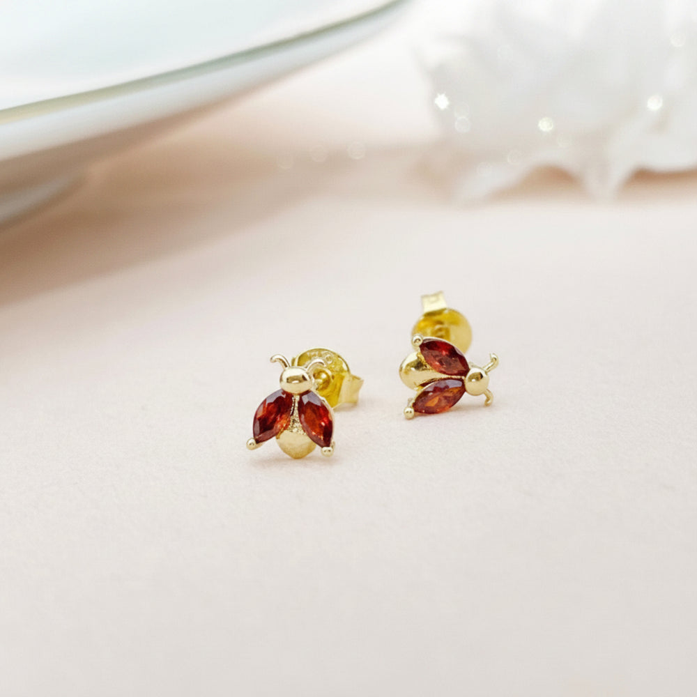 Pendientes de botón de mariquita para niñas - Alicia's Diary