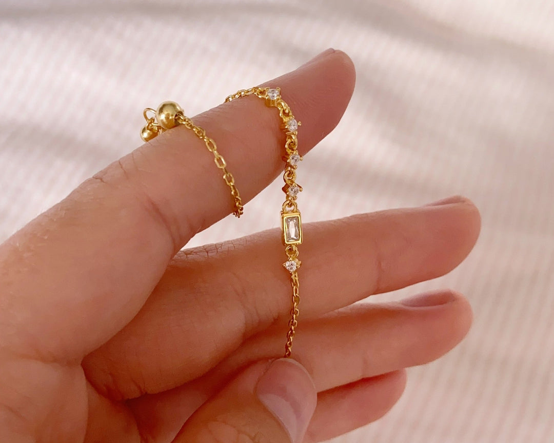 Armband mit kleinen Kristallen, Silber Armband Damen 925 Gold - hypoallergener Schmuck für junge Frauen