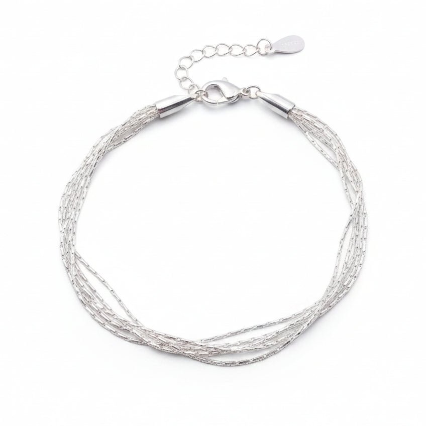 Echt silbernes 925 Armband mit vielen feinen runden Gliedern, mehrsträngiges Armkettchen, Schmuck für junge Frauen und jugendliche Mädchen