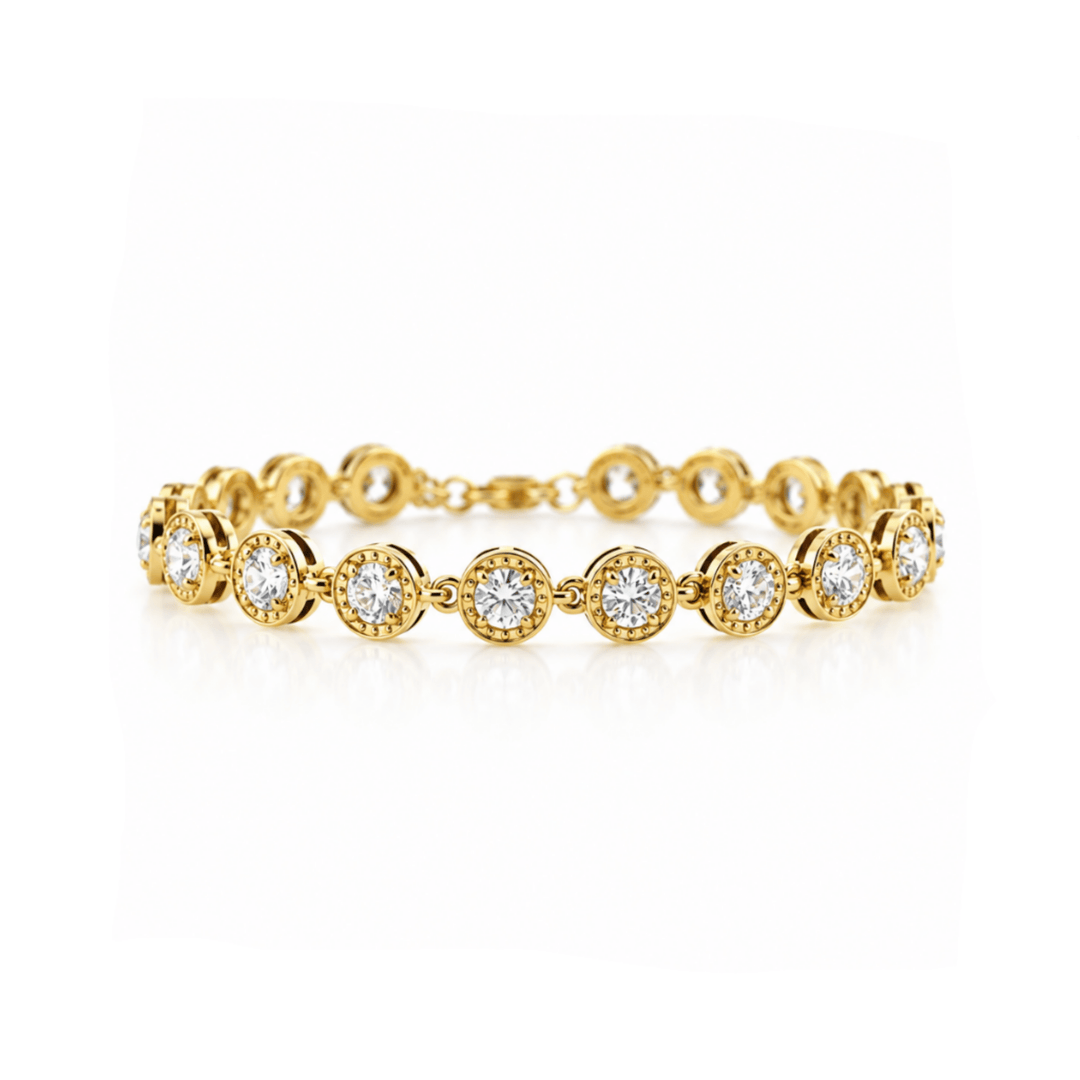 Glitzerndes goldenes Edelstahl-Armband mit runden Zirkon Steinen, wasserfest, Schmuck für junge Frauen