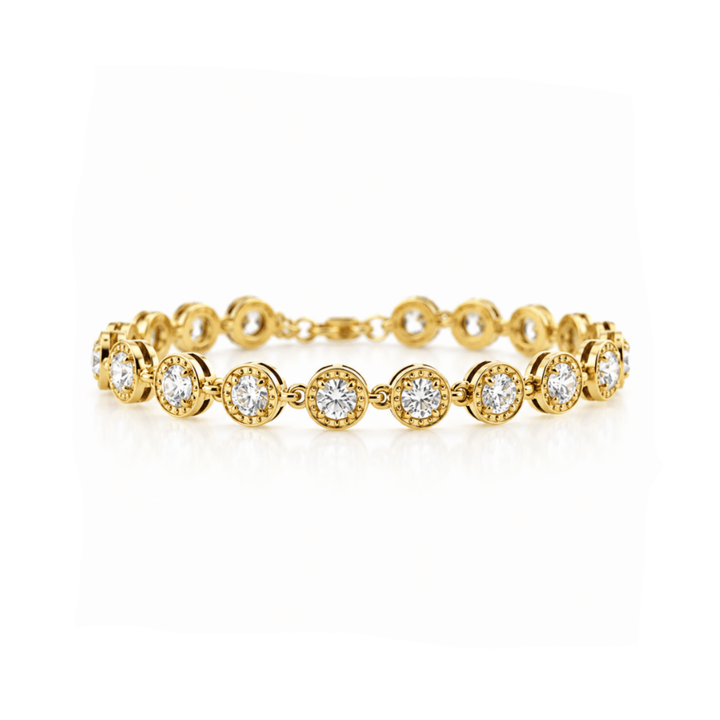 Glitzerndes goldenes Edelstahl-Armband mit runden Zirkon Steinen, wasserfest, Schmuck für junge Frauen