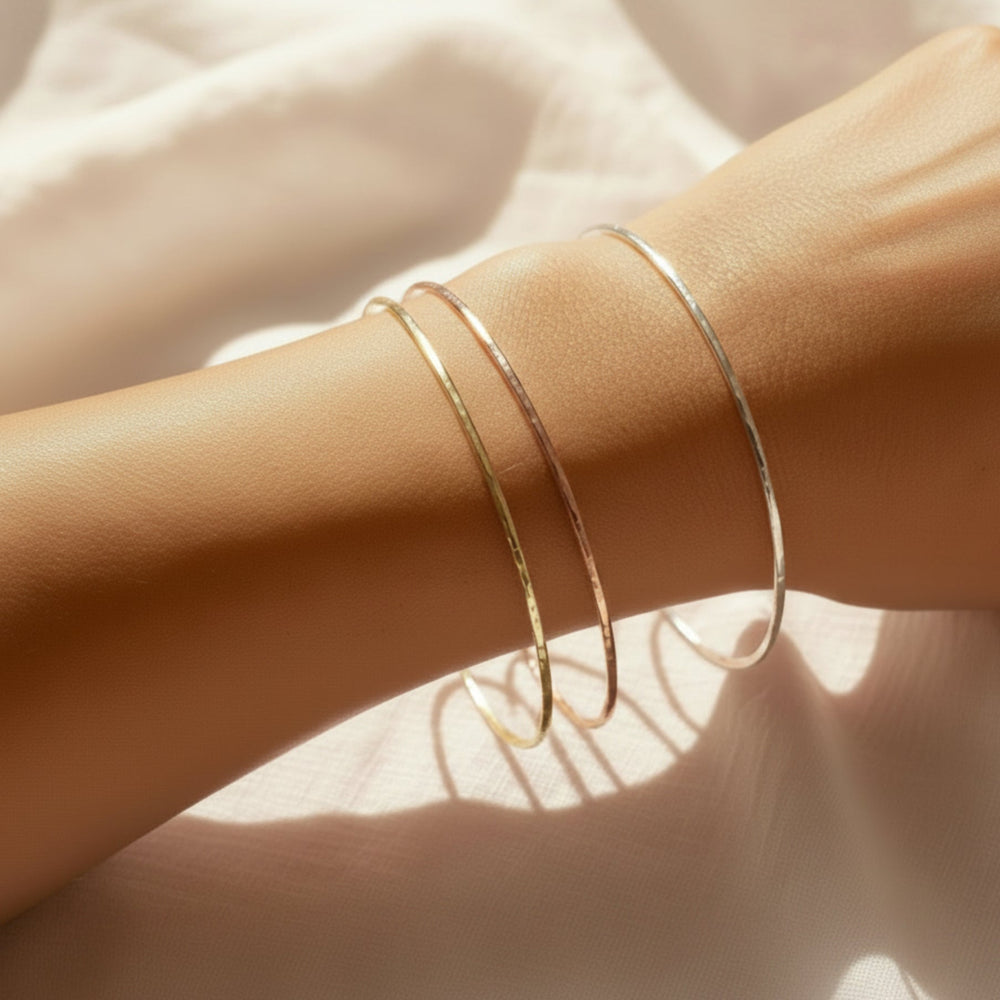 Armreif Bicolor für Damen, Stapel Armbänder aus echtem Silber mit hochwertiger, wasserfester Vergoldung aus Gold und Roségold