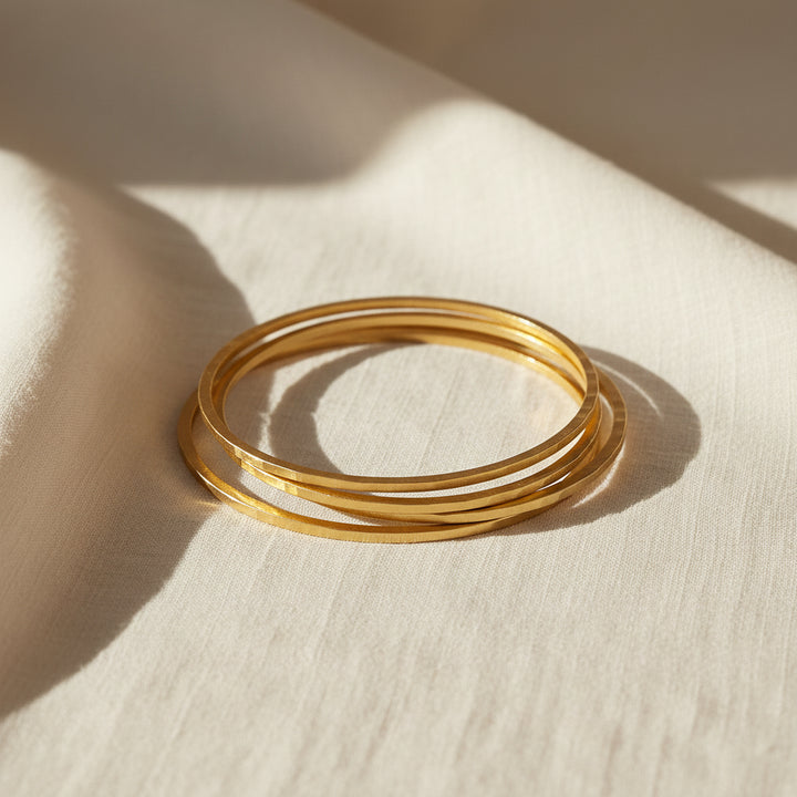 Sturdy hammered bangle in matte gold, waterproof gold bangle, special jewelry for women by Alicia&