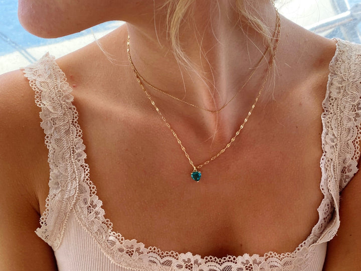 Antiallergener Schmuck: Vergoldete Silber Kette mit blauem Herz Anhänger, Paperclip Kette, Necklace Inspo