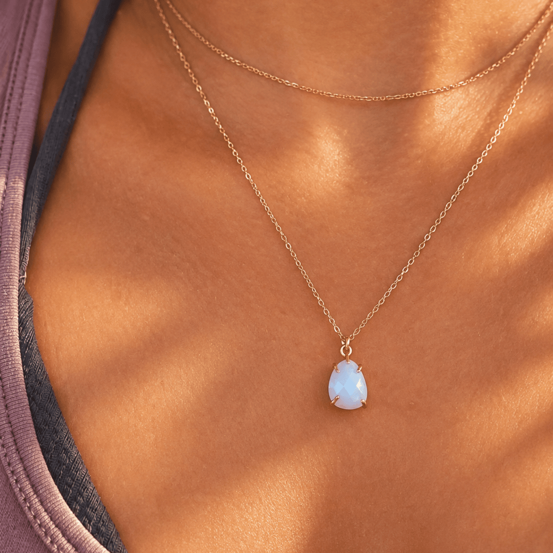 Amazonit Halskette mit blauem Stein, Naturstein Kette, wasserfester Schmuck für junge Frauen, Gold Kette im Boho Style