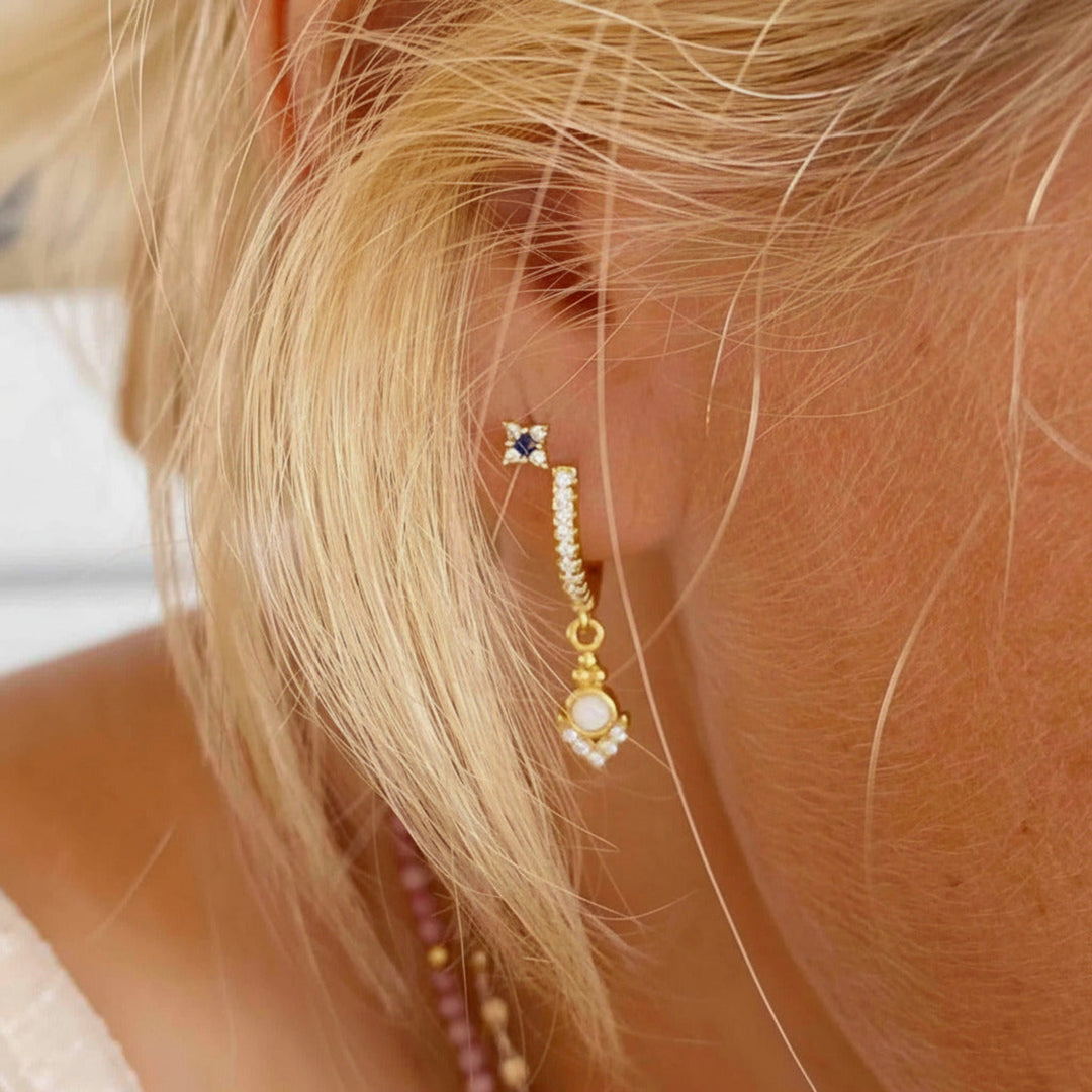 Boucles bohèmes pendantes, boucles opale gouttes, créoles argent 925 dorées à pendentif et pierres, boucles modernes femme