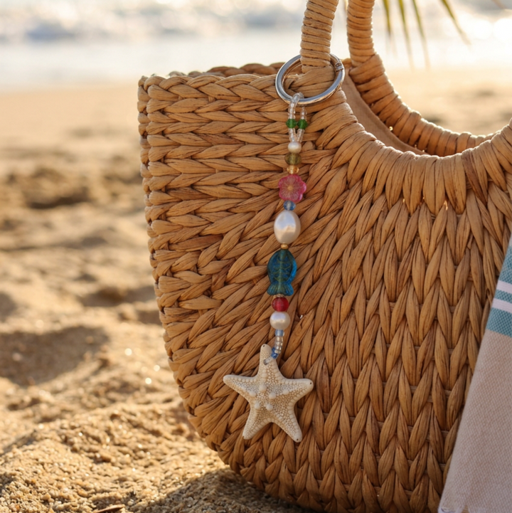 Boho Taschenanhänger mit Perlen und Seestern für Damen, bunter Perlen Schlüsselanhänger für Freundin, Taschenanhänger für Mädchen 