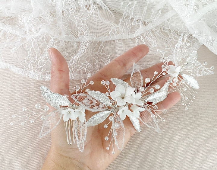 Spitzen Brauthaarschmuck Malina - ALICIA'S DIARY
