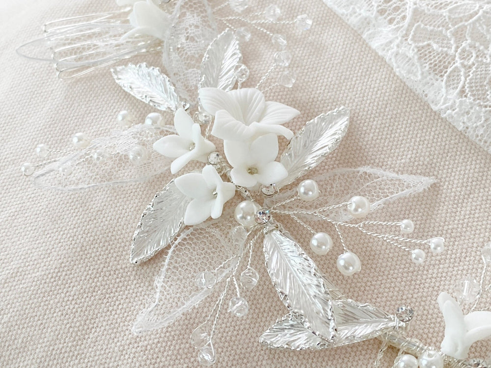 Spitzen Brauthaarschmuck Malina - ALICIA'S DIARY