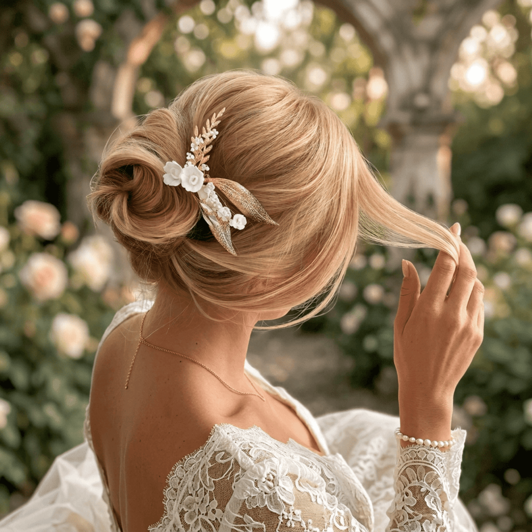 Épingle à cheveux bohème dorée Elena sur le côté d&