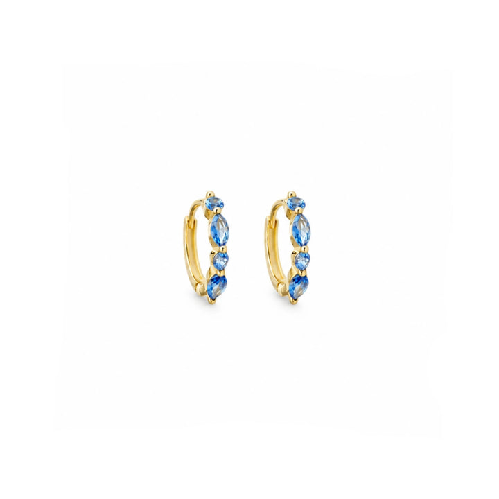 Goldene Creolen mit blauen Steinen aus vergoldetem 925 Silber, wasserfeste Gold Ohrringe, hypoallergener Schmuck für junge Frauen und Kinder