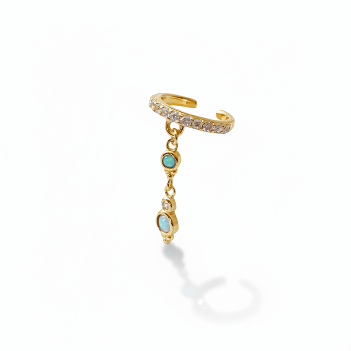 Vintage Chic Schmuck: Goldener Ear Cuff mit Opal Anhänger, Ohrring ohne Piercing, Glitzer Schmuck für junge Frauen