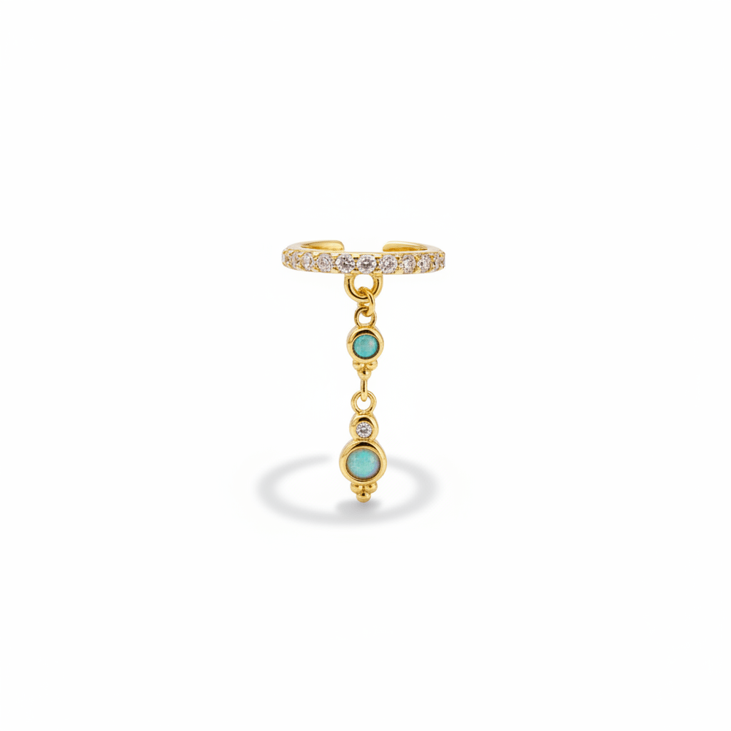 Boho Schmuck Opal Earcuff mit Glitzersteinen, goldener Ear Cuff mit Anhänger für junge Frauen