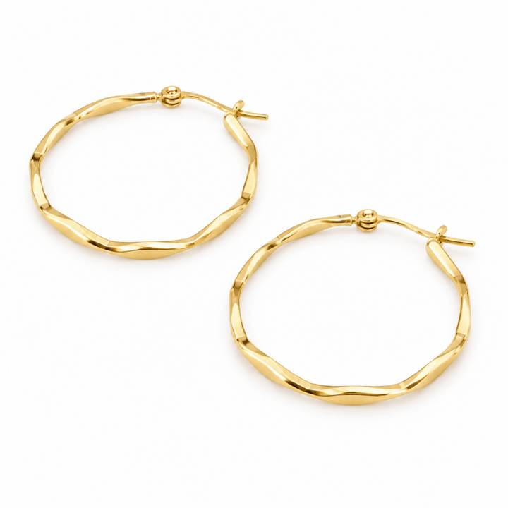 Goldene Creolen mit Struktur, Creolen mit 30mm Durchmesser, Gold Hoop Ohrringe, modern, Damen, vergoldete Ohrringe Silber 925