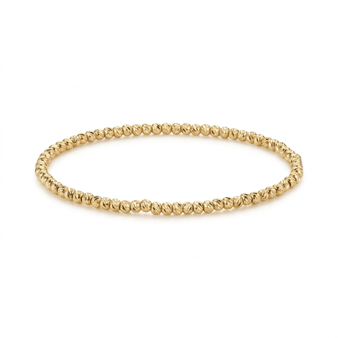 Goldenes Edelstahl Bracelet mit brushed Perlen, Stretch Stapel Layering Armband, wasserfesterund hypoallergener Schmuck