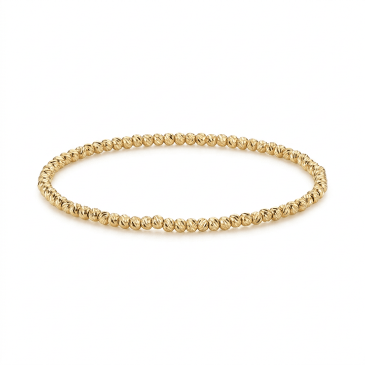 Goldenes Edelstahl Bracelet mit brushed Perlen, Stretch Stapel Layering Armband, wasserfesterund hypoallergener Schmuck
