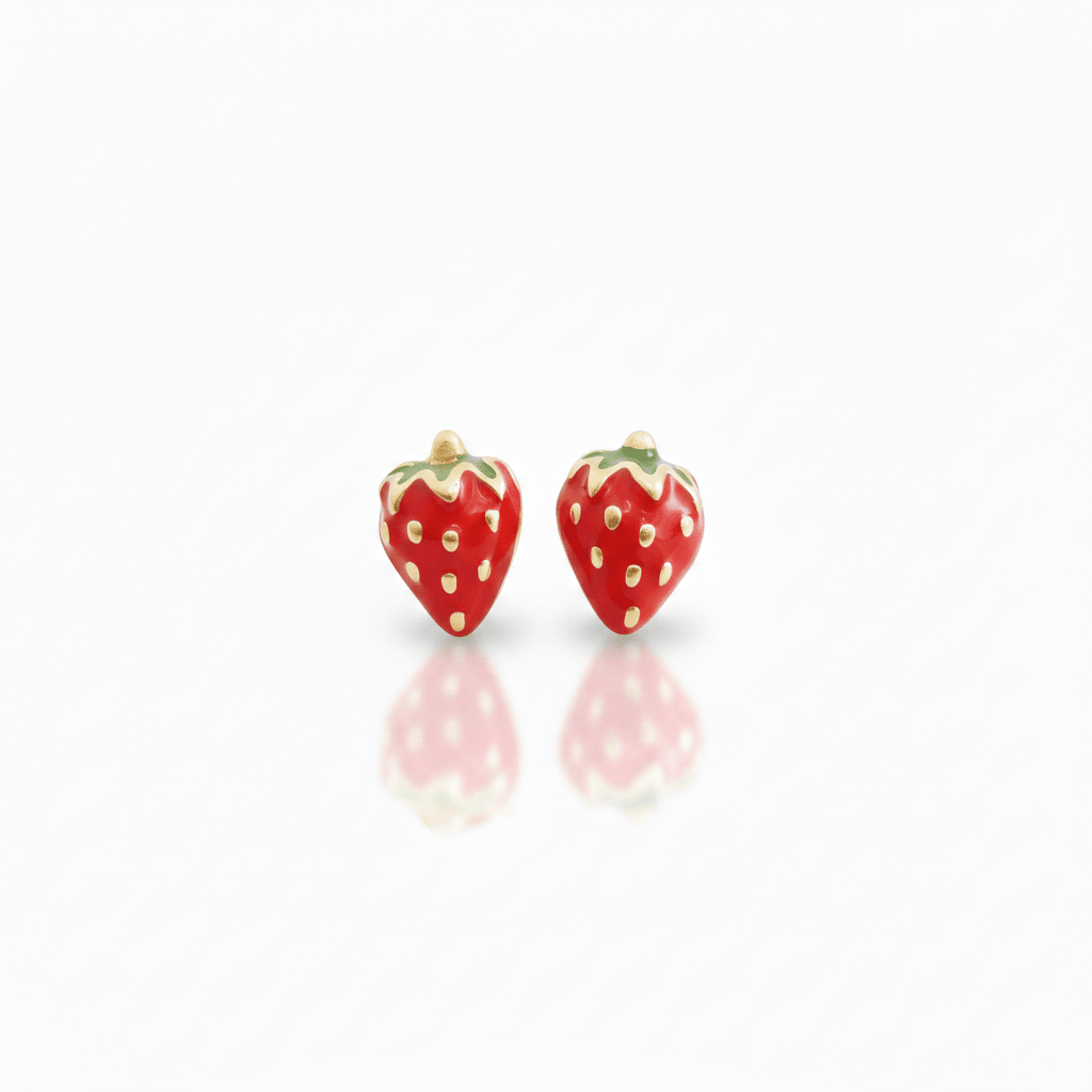 Kinder Ohrstecker mit Erdbeeren aus Emallie, 3D Ohrringe mit Früchten für Mädchen, Kinderschmuck aus 925 Silber
