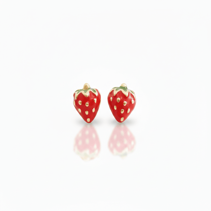 Kinder Ohrstecker mit Erdbeeren aus Emallie, 3D Ohrringe mit Früchten für Mädchen, Kinderschmuck aus 925 Silber