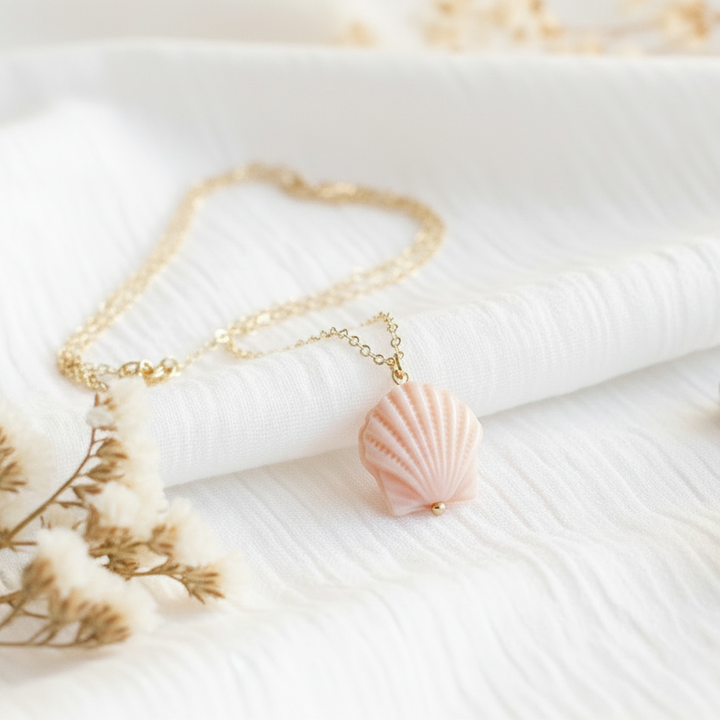 Allergiker Schmuck günstig, Muschel Kette aus goldenen Gliedern zum Stapeln für das Sommer Outfit, als Geschenk für die Mama