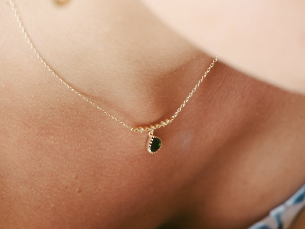 Delicate vintage-style necklace with a green drop pendant, beautiful aesthetic jewelry from Alicia's Diary