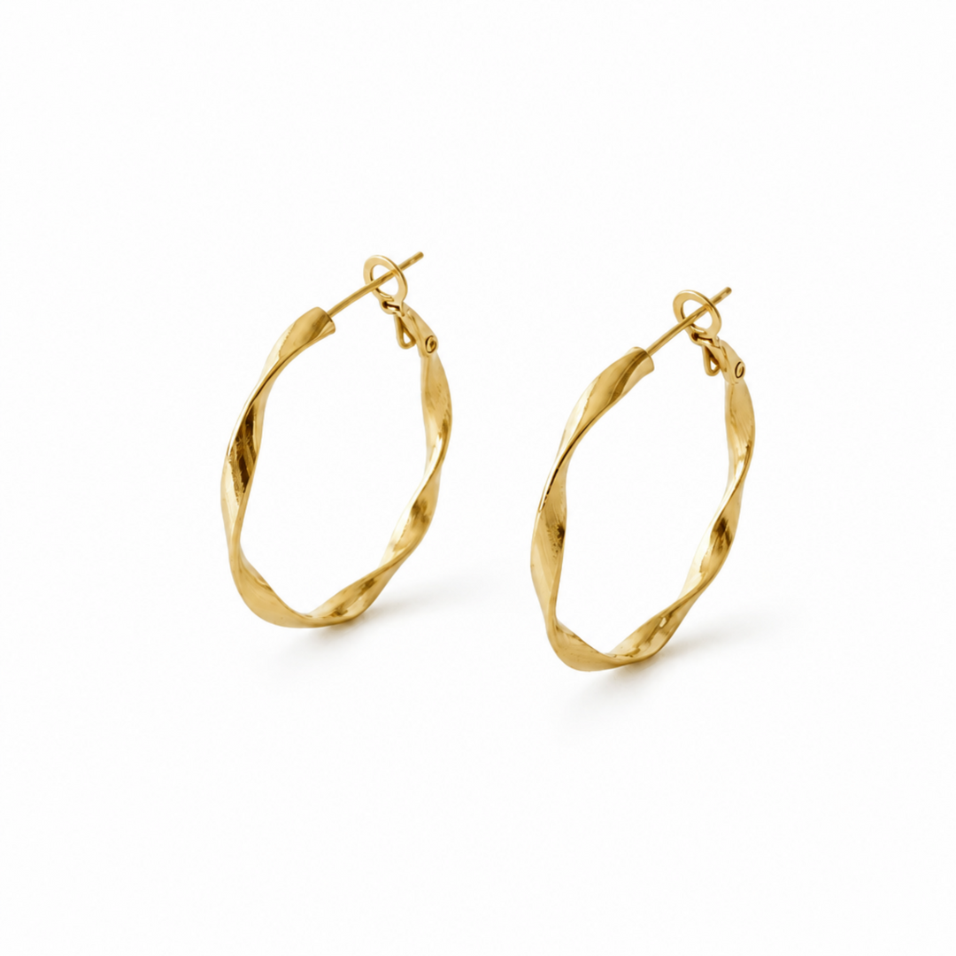 Stainless steel hoop earrings, twisted gold, 40 mm, with a twisted structure, waterproof, large gold twisted hoop earrings, twisted hoop earrings