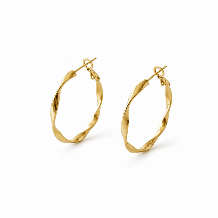 Stainless steel hoop earrings, twisted gold, 40 mm, with a twisted structure, waterproof, large gold twisted hoop earrings, twisted hoop earrings