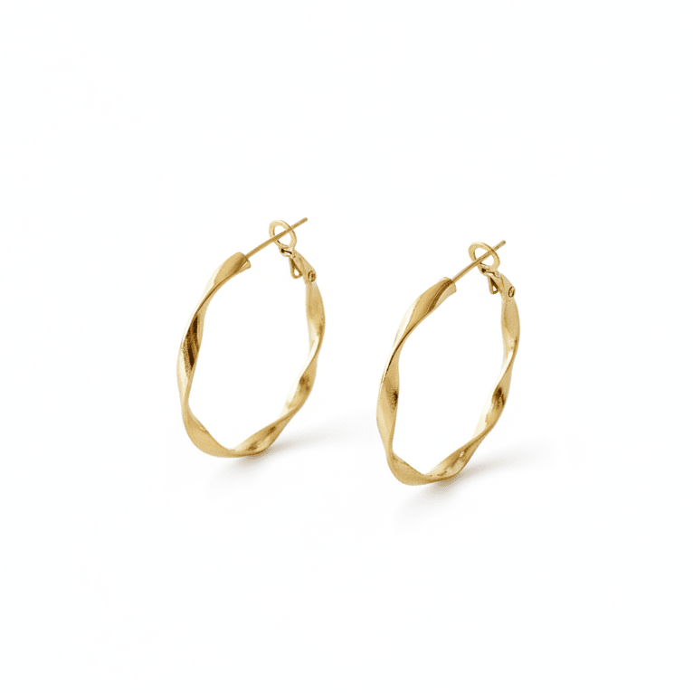 Edelstahl Creolen Twisted Gold 40 mm mit gedrehter Struktur, wasserfest, große Creolen gold gedreht, Twisted Hoop Earrings