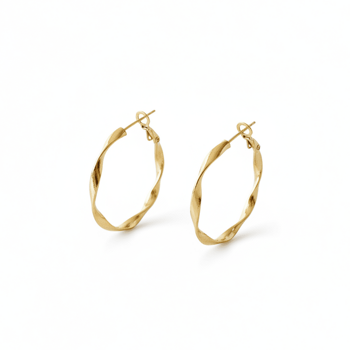 Edelstahl Creolen Twisted Gold 40 mm mit gedrehter Struktur, wasserfest, große Creolen gold gedreht, Twisted Hoop Earrings