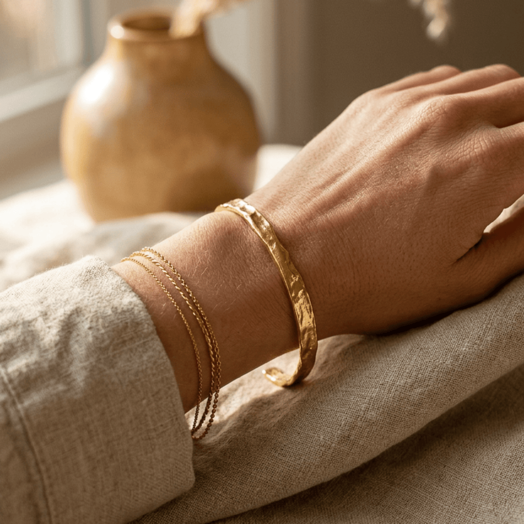 Brazalete estético de oro martillado