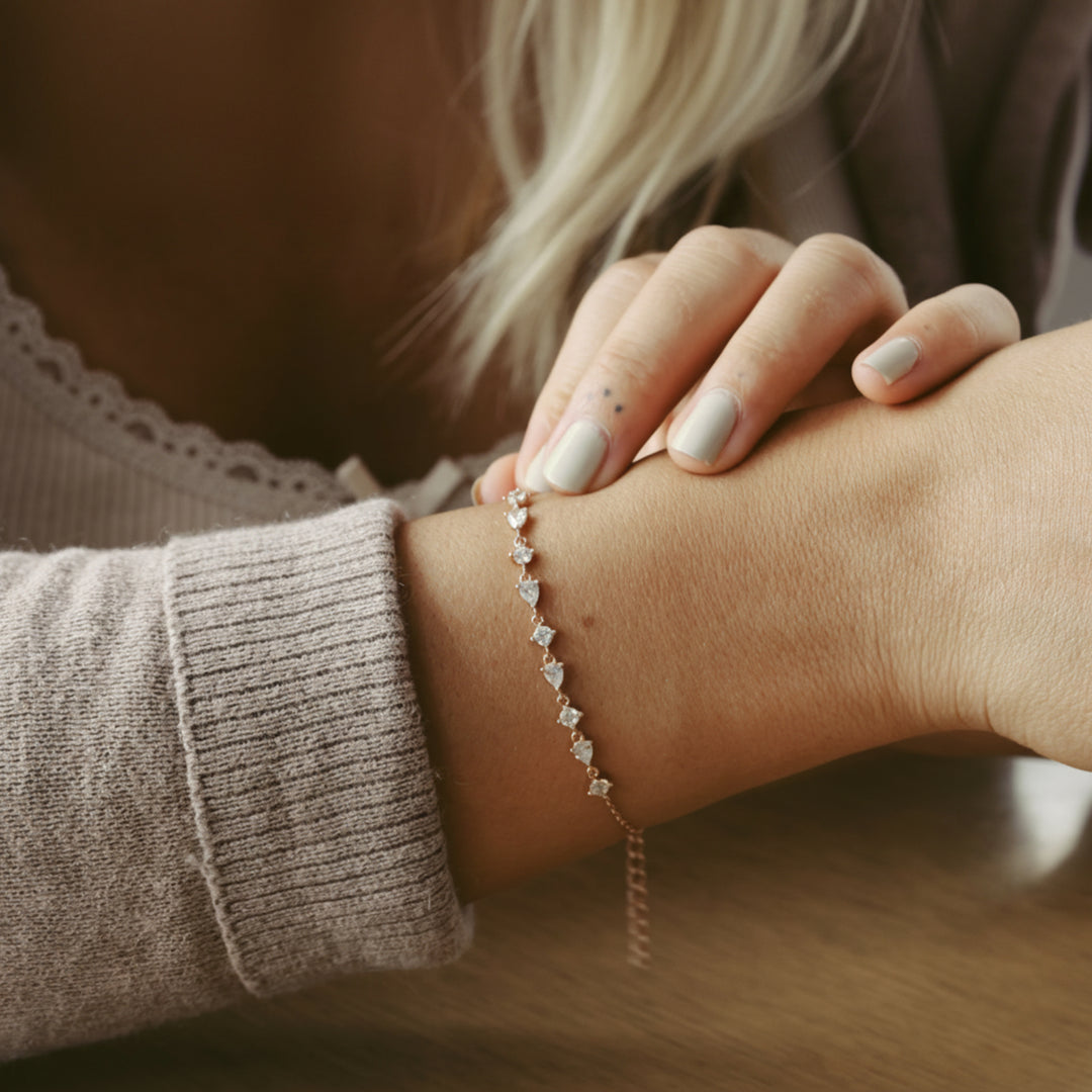 Armband mit Strass, Glitzer Armband, romantisches Armkettchen aus 925 Silber, wasserfester Schmuck der nicht abfärbt, nicht verfärbt