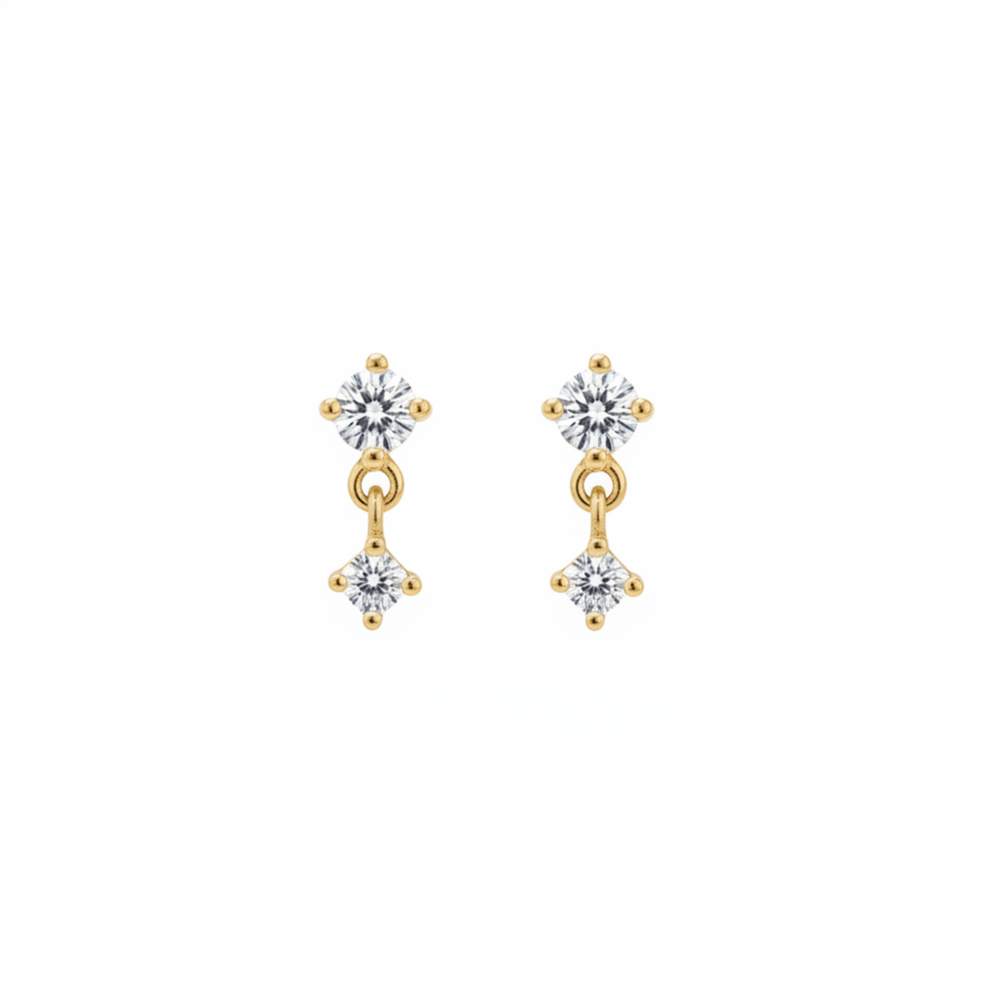 Mini Ohrstecker Glitzer, Goldene Glitzer Ohrstecker, kleine Gold Ohrstecker aus Silber, Stein Ohrstecker Damen Ohrringe