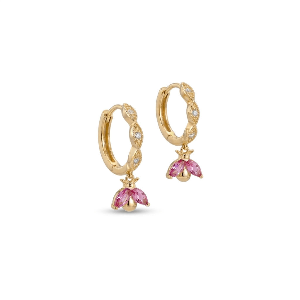 Boucles d'oreilles dorées enfant avec pendentifs abeille pour fille, créoles plaquées or de qualité à strass