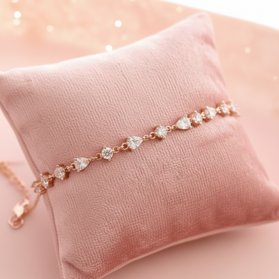 Fertig verpackte Geschenke Frau, Zirkon Armband in Rosegold, Tennis Armbänder rosegold Damen, Clean Girl Armband rosegold