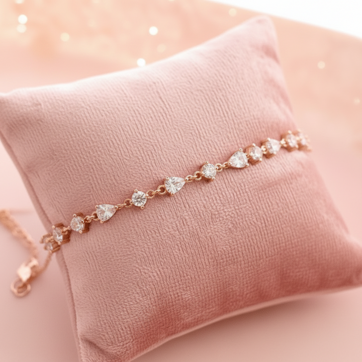 Fertig verpackte Geschenke Frau, Zirkon Armband in Rosegold, Tennis Armbänder rosegold Damen, Clean Girl Armband rosegold