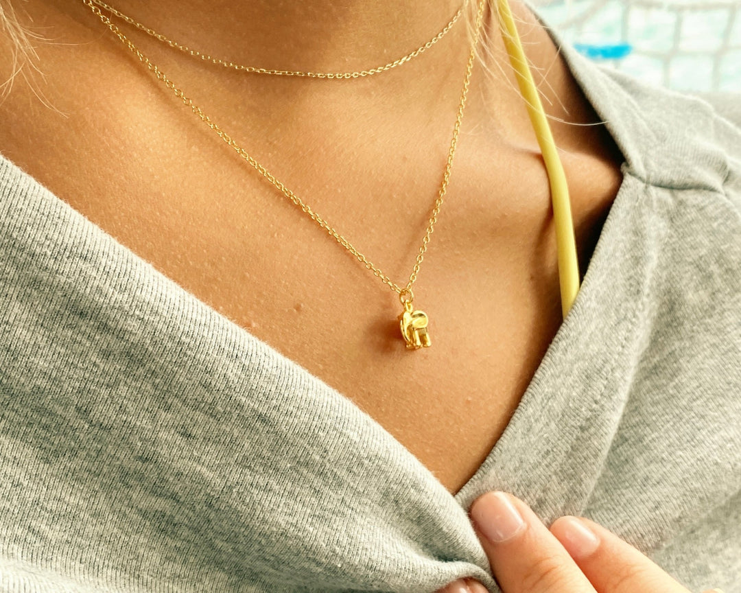 Gold Kette mit kleinem Elefant Anhänger als Geschenk für die Freundin, die Schwester oder die Mama, süße Kette mit Tier Charm - ALICIA'S DIARY