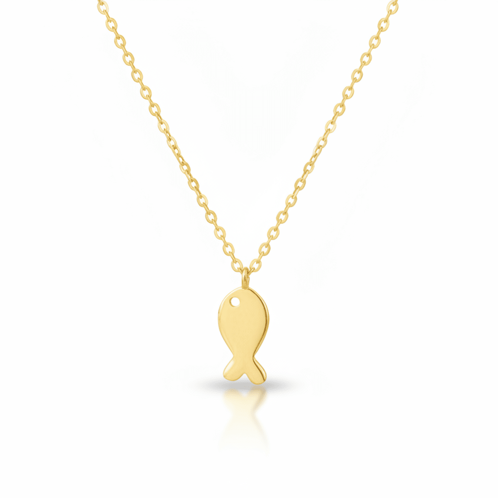 Goldene Kinder Halskette aus 925 Sterlingsilber mit stilisiertem Fisch Anhänger, hochwertiger Kinderschmuck für Mädchen und Jungen