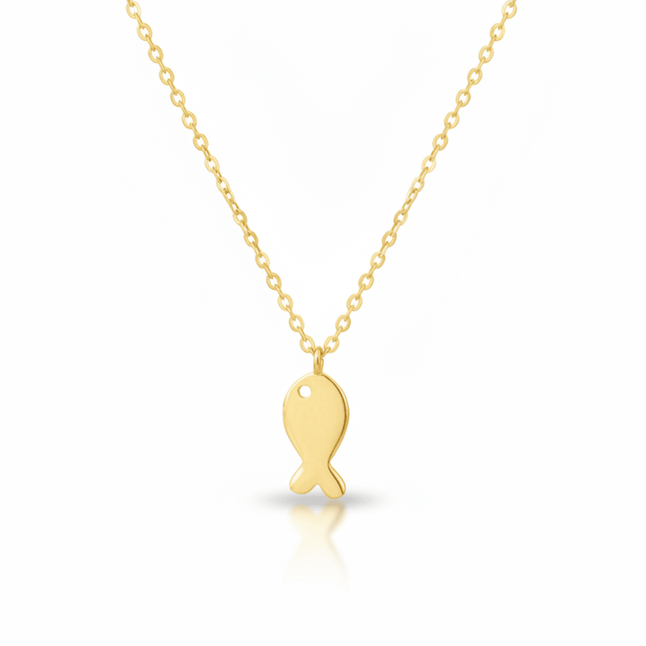 Goldene Kinder Halskette aus 925 Sterlingsilber mit stilisiertem Fisch Anhänger, hochwertiger Kinderschmuck für Mädchen und Jungen