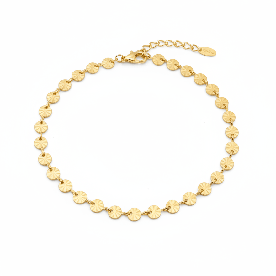 Goldenes Armband aus Edelstahl mit vielen kleinen Plättchen, Sonnen, geometrisches Armband, wasserdicht