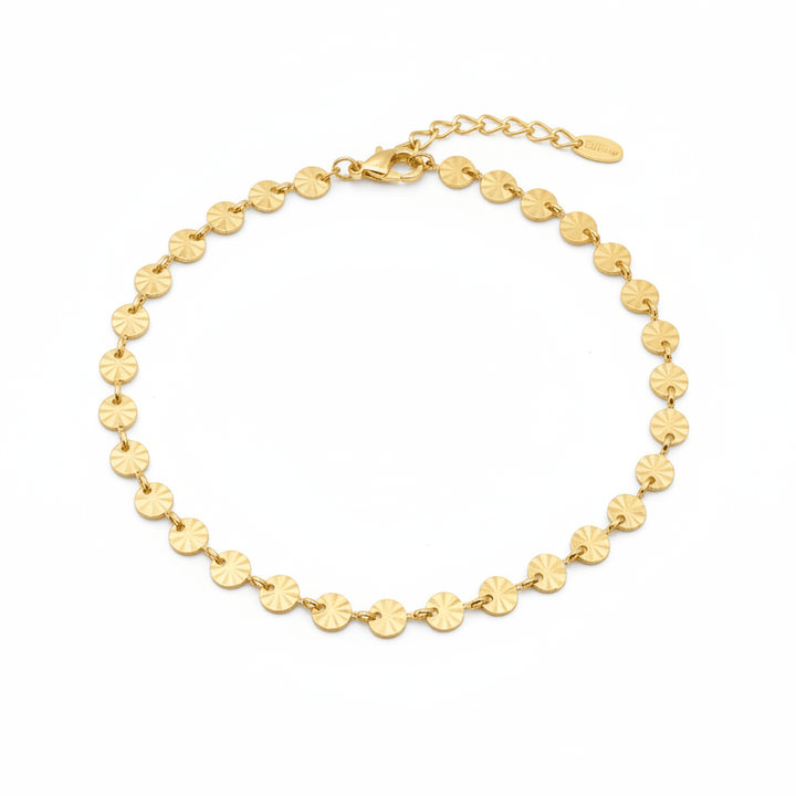 Goldenes Armband aus Edelstahl mit vielen kleinen Plättchen, Sonnen, geometrisches Armband, wasserdicht