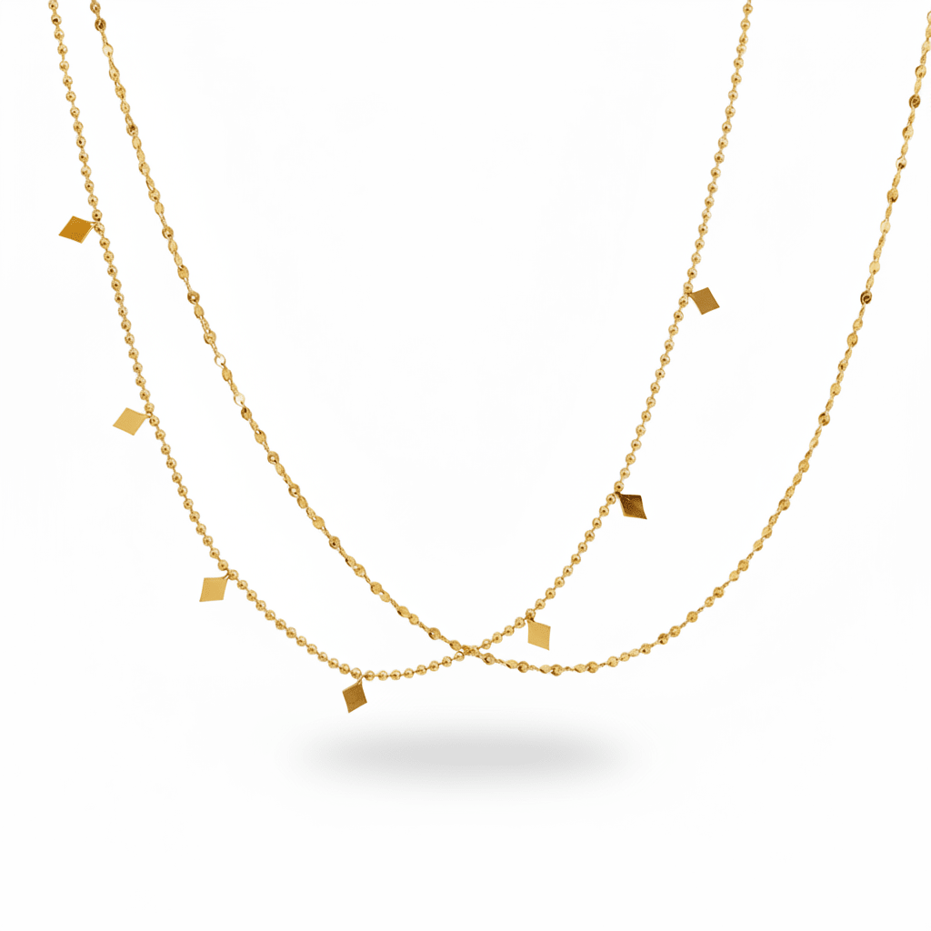 Doppelte goldene Halskette mit Kugelkette und Rauten Plättchen aus chirurgischem Edelstahl, Schmuck für Teenager und junge Frauen