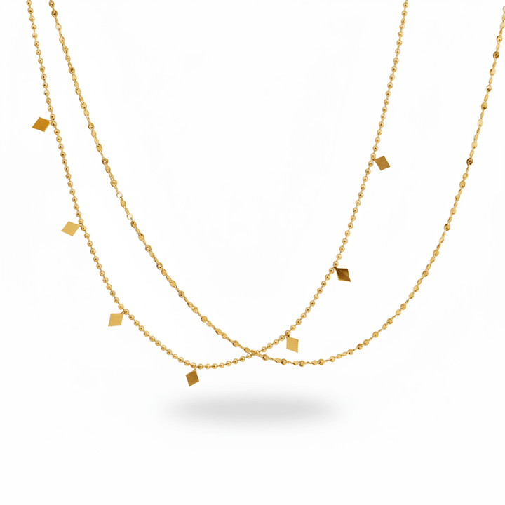 Doppelte goldene Halskette mit Kugelkette und Rauten Plättchen aus chirurgischem Edelstahl, Schmuck für Teenager und junge Frauen